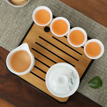 Drinkware Set Chinese Kung Fu Travel Tea Set Ceramic Portable Teacup Porcelain Service Gaiwan Tea Cup Mug of Tea Ceremony Teapot