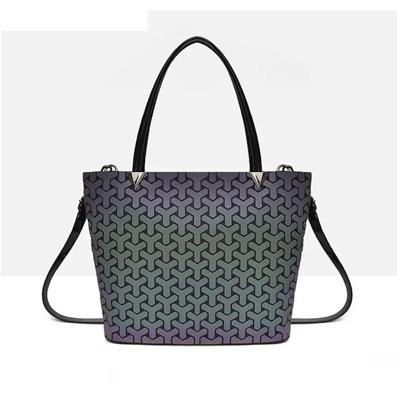 Drop Shipping Women bag Luminous sac Briefcase Diamond Tote Geometry Quilted Shoulder Bags Laser Plain Folding Handbags bolso