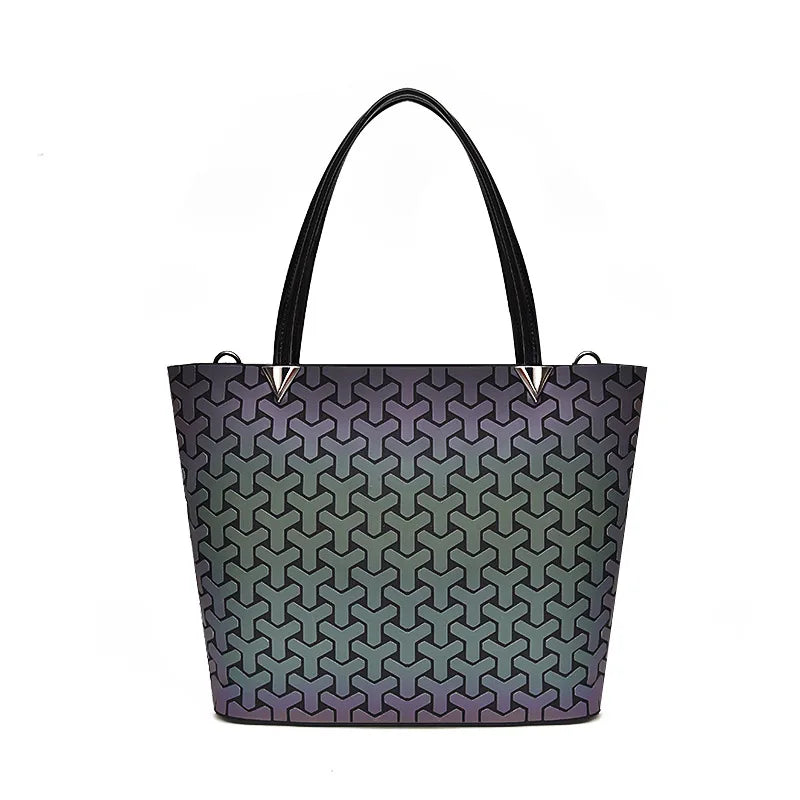 Drop Shipping Women bag Luminous sac Briefcase Diamond Tote Geometry Quilted Shoulder Bags Laser Plain Folding Handbags bolso