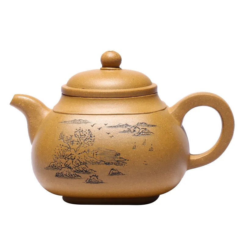 Duanna Sifang Pan Zisha Kettle, Yixing Handmade Pot, Kung-Fu Teaware, Purple Clay, Drinkware for Puer, Green, Black, Chinese