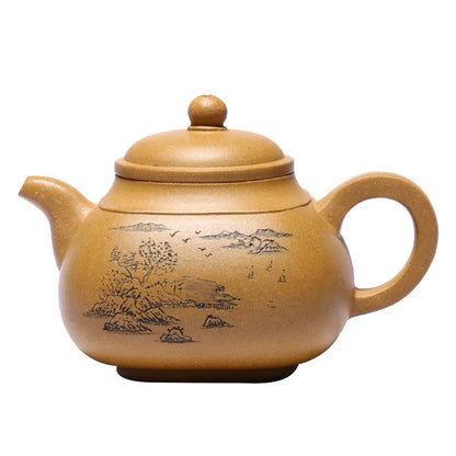 Duanna Sifang Pan Zisha Kettle, Yixing Handmade Pot, Kung-Fu Teaware, Purple Clay, Drinkware for Puer, Green, Black, Chinese