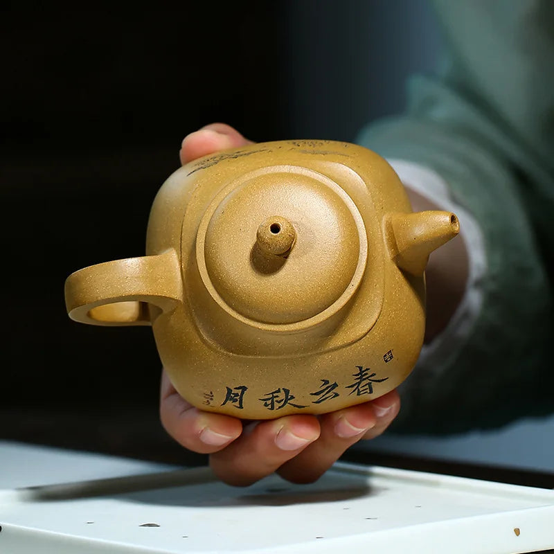 Duanna Sifang Pan Zisha Kettle, Yixing Handmade Pot, Kung-Fu Teaware, Purple Clay, Drinkware for Puer, Green, Black, Chinese