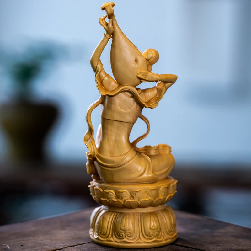 Dunhuang Fairy Playing The Pipa Wood Carving Solid Wood Sculpture Feng Shui Crafts Beauty Home Decoration