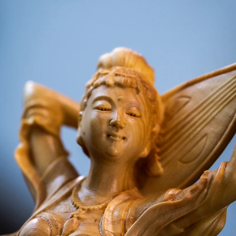 Dunhuang Fairy Playing The Pipa Wood Carving Solid Wood Sculpture Feng Shui Crafts Beauty Home Decoration