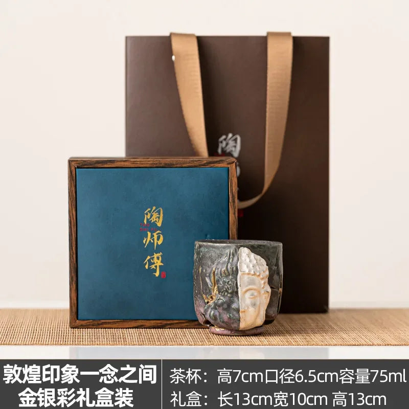Dunhuang Gold and Silver Colored Tea Cups Chinese Handmade Retro Ceramic Master Cup Single Cup Kung Fu Tea Set Tea Cup