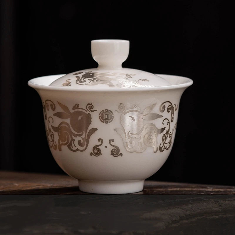 Dunhuang Thousand Buddhas Jade Gaiwan For Tea Porcelain Chinese Tureen Teaware Set Tea Bowl Kung Fu Tea Chawan Tea Cups Lily