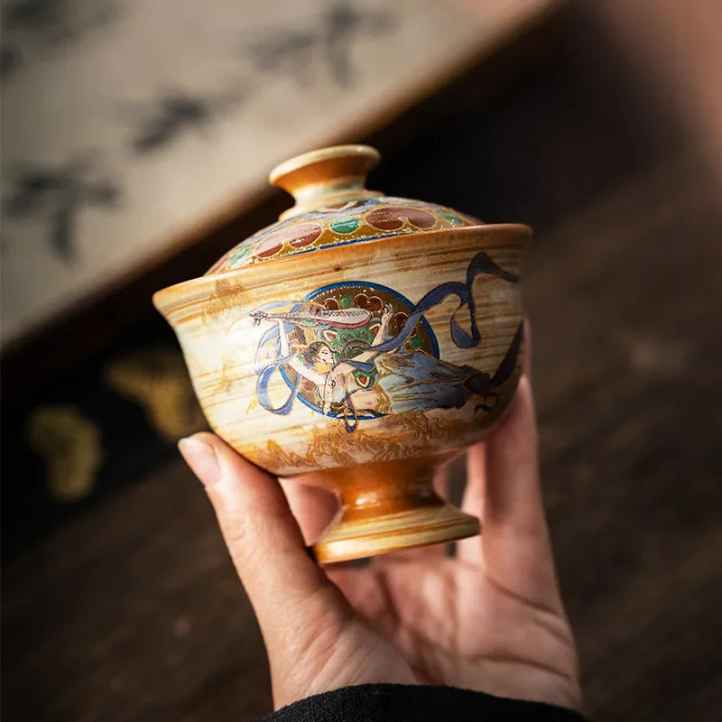 Dunhuang Tureen Single Cup Household Kweichow Moutai Cultural and Creative Kung Fu Tea Set High-End Tea Brewing Bowl Gaiwan