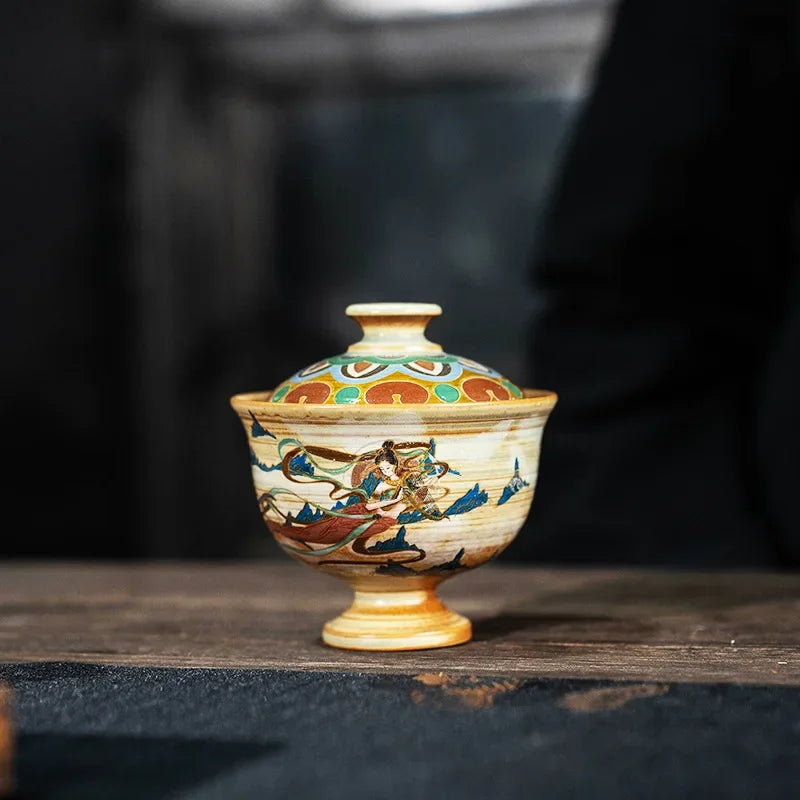 Dunhuang Tureen Single Cup Household Kweichow Moutai Cultural and Creative Kung Fu Tea Set High-End Tea Brewing Bowl Gaiwan