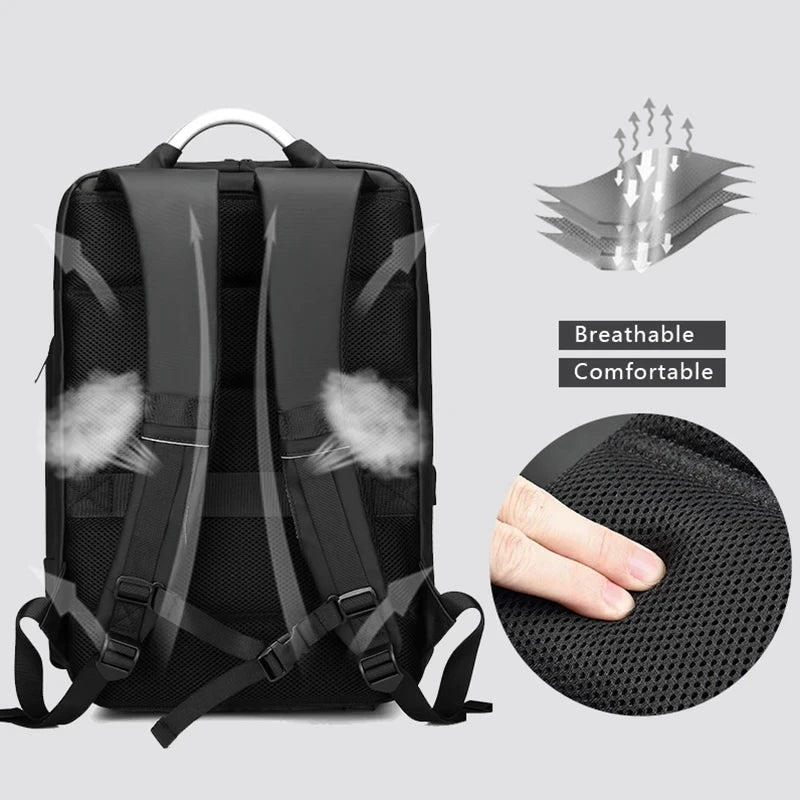 EURCOOL 15.6 Laptop Backpack Black Business Male Mochila USB Charging Functional Rucksack Waterproof Backpack