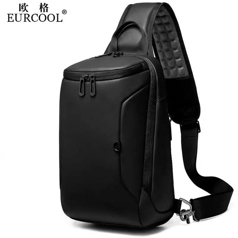 EURCOOL 2024  Crossbody Bag for 9.7 iPad Short Trip Chest Bag USB Charging Water Repellent Shoulder Messenger Bag Male