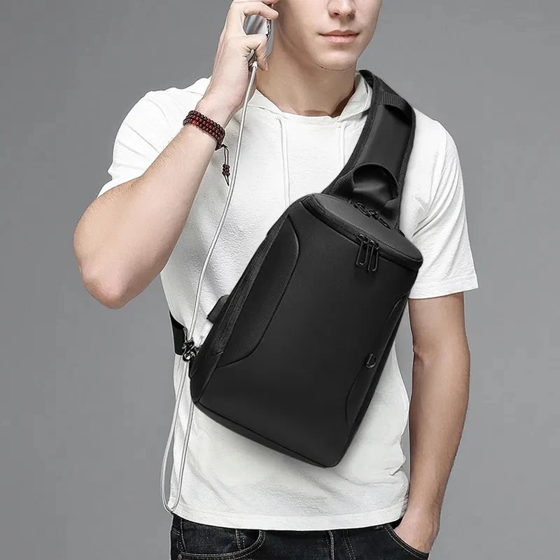 EURCOOL 2024  Crossbody Bag for 9.7 iPad Short Trip Chest Bag USB Charging Water Repellent Shoulder Messenger Bag Male