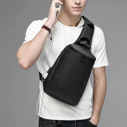 EURCOOL 2024  Crossbody Bag for 9.7 iPad Short Trip Chest Bag USB Charging Water Repellent Shoulder Messenger Bag Male