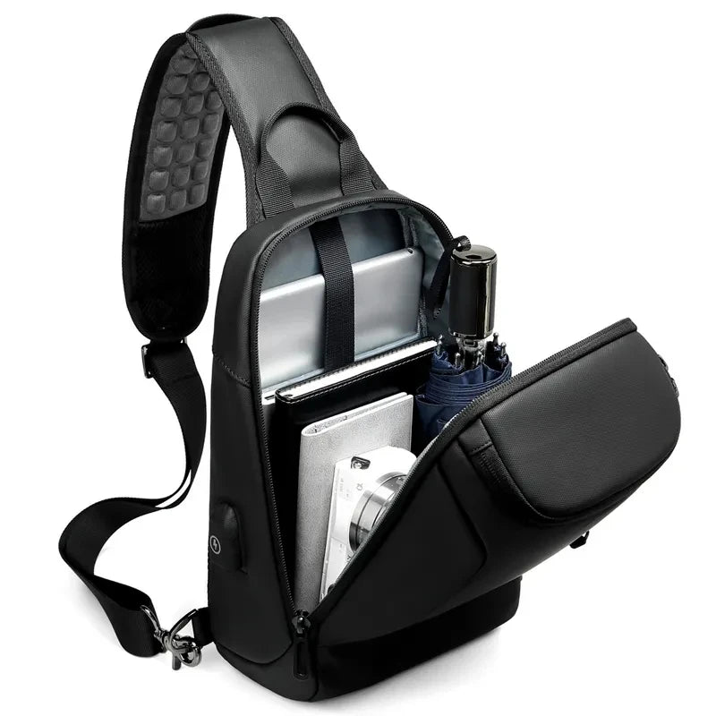 EURCOOL 2024  Crossbody Bag for 9.7 iPad Short Trip Chest Bag USB Charging Water Repellent Shoulder Messenger Bag Male