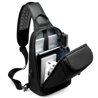 EURCOOL 2024  Crossbody Bag for 9.7 iPad Short Trip Chest Bag USB Charging Water Repellent Shoulder Messenger Bag Male
