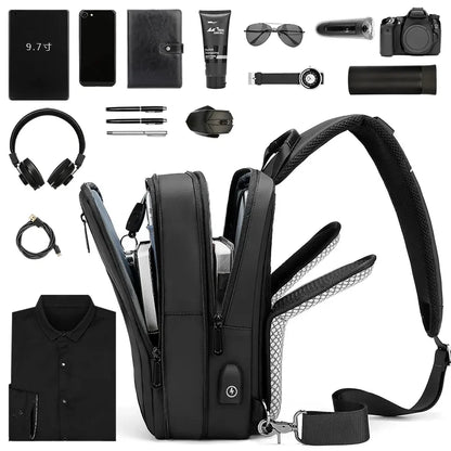 EURCOOL Crossbody Bag Men USB Charging Chest Pack Travel Water Repellent Hand Casual Shoulder Bag