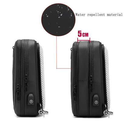 EURCOOL Crossbody Bag Men USB Charging Chest Pack Travel Water Repellent Hand Casual Shoulder Bag