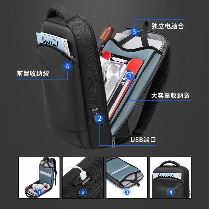 EURCOOL Men Business Waterproof 15.6 Laptop Backpack Fashion Male Classic Fashion Travel Moto&Biker Light Notebook Shoulder Bag