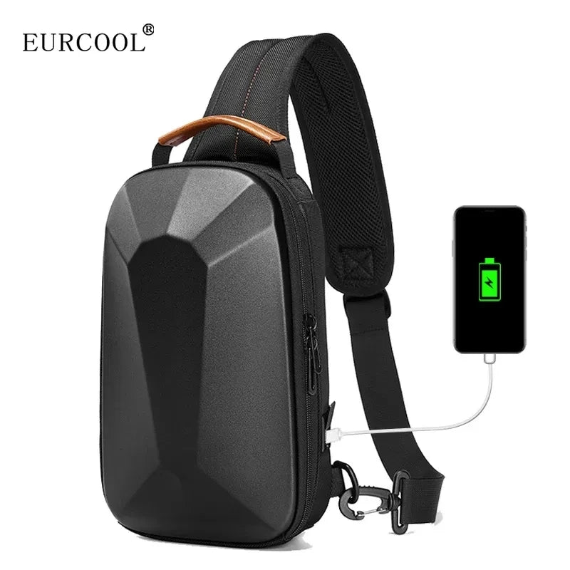 EURCOOL Men’s Bag Shoulder Bag With USB Charging Crossbody Bags Anti theft Waterproof Travel Male