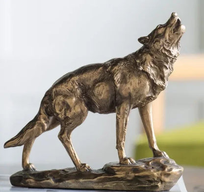 EUROPEAN MODERN LUXURIOUS RETRO GOLDEN WOLF STATUES GOLD ANIMAL ART SCULPTURE RESIN CRAFT HOME DECORATION ACCESSORIES R4019