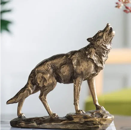 EUROPEAN MODERN LUXURIOUS RETRO GOLDEN WOLF STATUES GOLD ANIMAL ART SCULPTURE RESIN CRAFT HOME DECORATION ACCESSORIES R4019