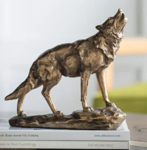 EUROPEAN MODERN LUXURIOUS RETRO GOLDEN WOLF STATUES GOLD ANIMAL ART SCULPTURE RESIN CRAFT HOME DECORATION ACCESSORIES R4019