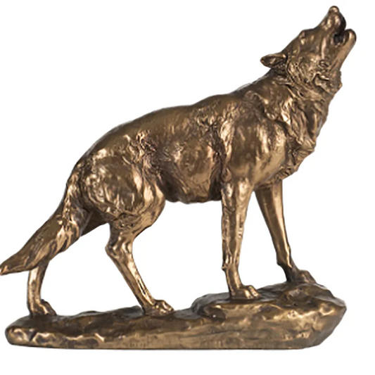 EUROPEAN MODERN LUXURIOUS RETRO GOLDEN WOLF STATUES GOLD ANIMAL ART SCULPTURE RESIN CRAFT HOME DECORATION ACCESSORIES R4019
