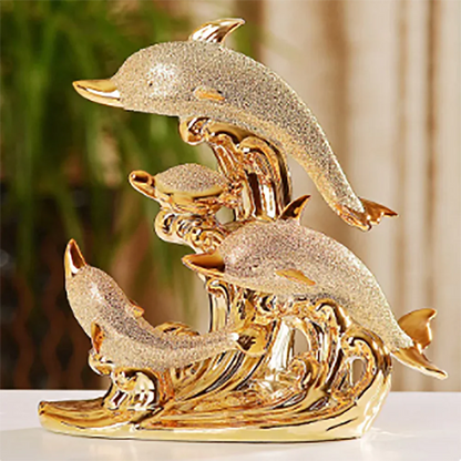 EUROPEAN RESIN ANIMAL ORNAMENTS GOLD DOLPHIN FIGURINES CRAFTS HOME LIVINGROOM TABLE FURNISHINGS DECORATION OFFICE ACCESSORIES