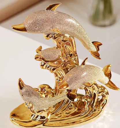 EUROPEAN RESIN ANIMAL ORNAMENTS GOLD DOLPHIN FIGURINES CRAFTS HOME LIVINGROOM TABLE FURNISHINGS DECORATION OFFICE ACCESSORIES