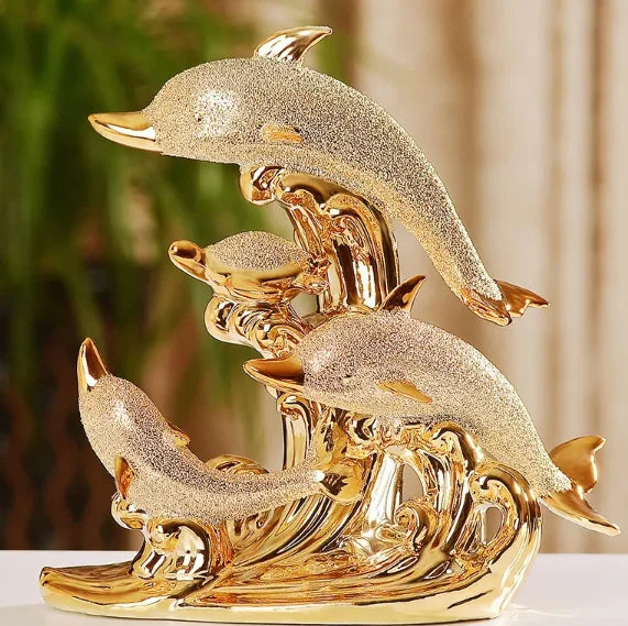 EUROPEAN RESIN ANIMAL ORNAMENTS GOLD DOLPHIN FIGURINES CRAFTS HOME LIVINGROOM TABLE FURNISHINGS DECORATION OFFICE ACCESSORIES