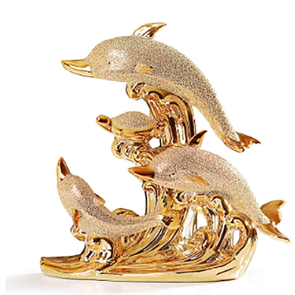 EUROPEAN RESIN ANIMAL ORNAMENTS GOLD DOLPHIN FIGURINES CRAFTS HOME LIVINGROOM TABLE FURNISHINGS DECORATION OFFICE ACCESSORIES