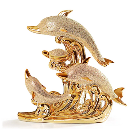 EUROPEAN RESIN ANIMAL ORNAMENTS GOLD DOLPHIN FIGURINES CRAFTS HOME LIVINGROOM TABLE FURNISHINGS DECORATION OFFICE ACCESSORIES