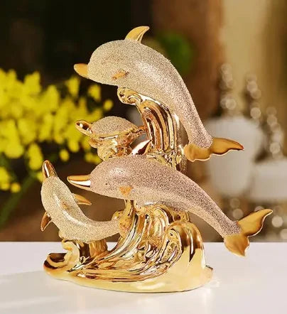 EUROPEAN RESIN ANIMAL ORNAMENTS GOLD DOLPHIN FIGURINES CRAFTS HOME LIVINGROOM TABLE FURNISHINGS DECORATION OFFICE ACCESSORIES