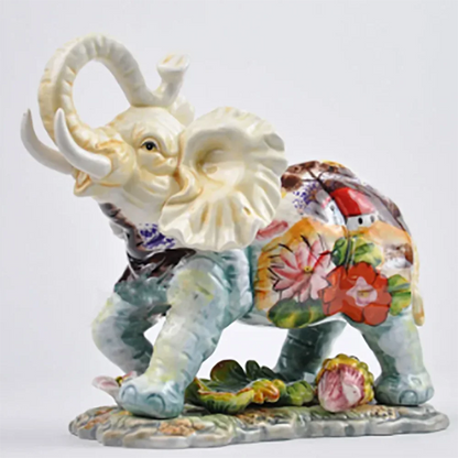 EUROPEAN STYLE HAND PAINTED WATER LILY CERAMIC ELEPHANT CRAFTS HANDICRAFT ORNAMENT PORCELAIN FIGURINES
