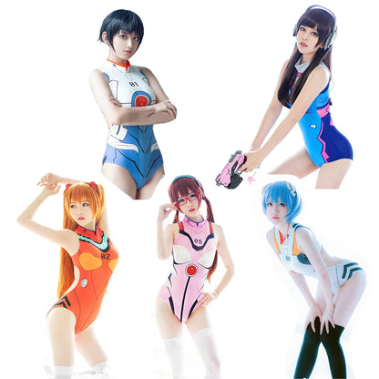 EVA Swimwear Backless Swimsuit SUKUMIZU Asuka/AYANAMI/Makinami Swimming Suit Cosplay Costumes