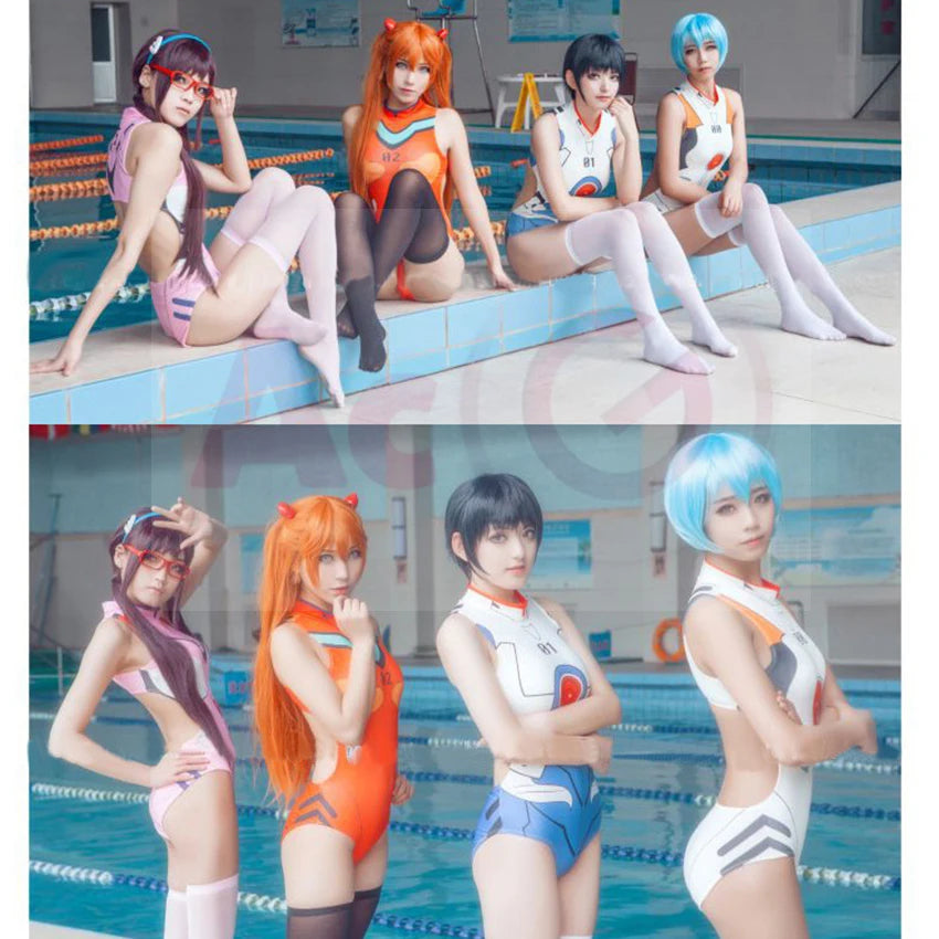 EVA Swimwear Backless Swimsuit SUKUMIZU Asuka/AYANAMI/Makinami Swimming Suit Cosplay Costumes