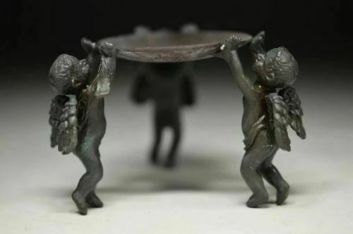 EXQUISITE LOVELY CHINESE OLD HAND CARVING PURE COPPER ANGEL CANDLESTICK