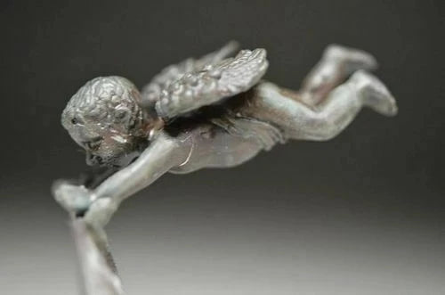 EXQUISITE LOVELY CHINESE OLD HAND CARVING PURE COPPER ANGEL CANDLESTICK