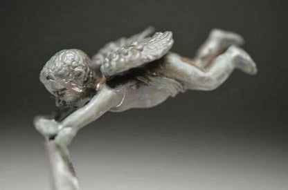 EXQUISITE LOVELY CHINESE OLD HAND CARVING PURE COPPER ANGEL CANDLESTICK