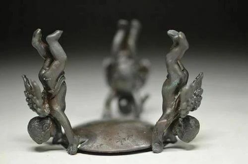 EXQUISITE LOVELY CHINESE OLD HAND CARVING PURE COPPER ANGEL CANDLESTICK