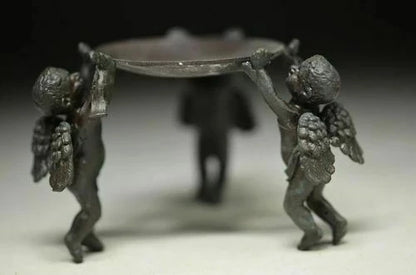 EXQUISITE LOVELY CHINESE OLD HAND CARVING PURE COPPER ANGEL CANDLESTICK