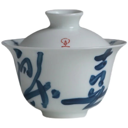 Early foam hand-painted porcelain handwritten calligraphy joy mini tureen hot ceramic kung fu tea cups