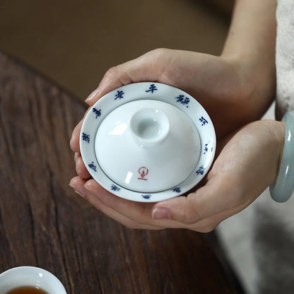 Early foam hand-painted porcelain handwritten calligraphy joy mini tureen hot ceramic kung fu tea cups