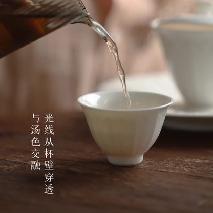 Early foam set of set of jingdezhen tea gift box carved lotus petals hot gift giving kung fu tea