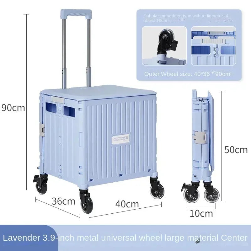 Eason Pull Rod Folding Shopping Cart Korea Household Adjustable Trailer Multi-function Universal Wheel Travel Storage Trolley