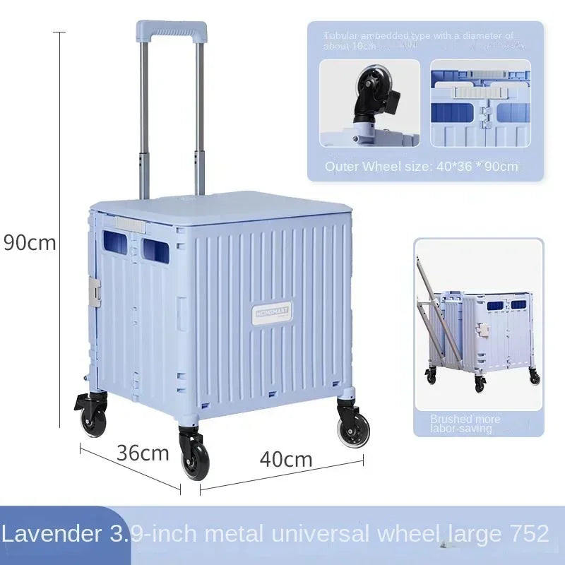 Eason Pull Rod Folding Shopping Cart Korea Household Adjustable Trailer Multi-function Universal Wheel Travel Storage Trolley