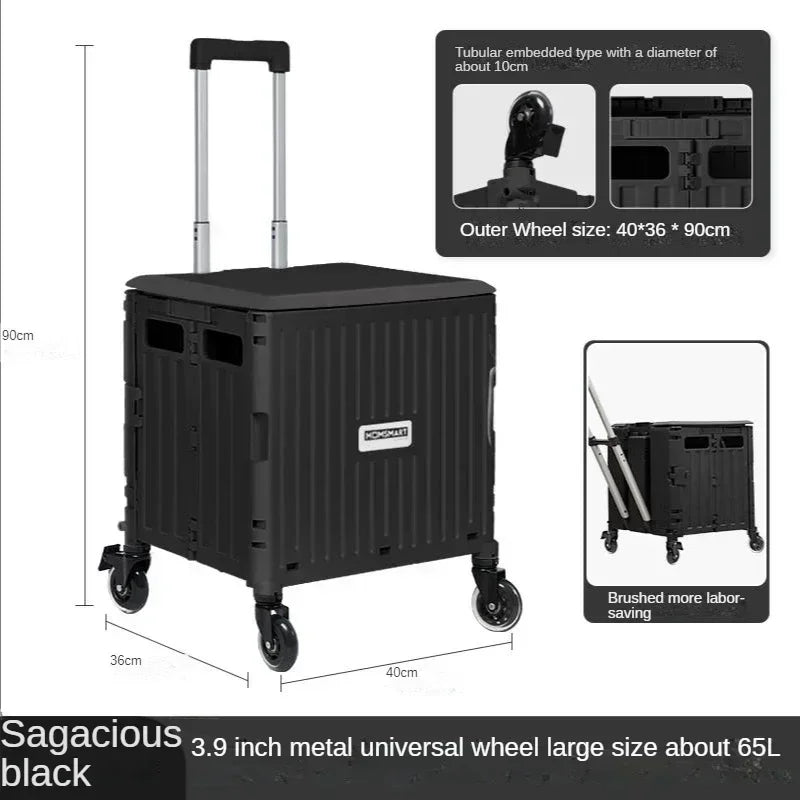 Eason Pull Rod Folding Shopping Cart Korea Household Adjustable Trailer Multi-function Universal Wheel Travel Storage Trolley