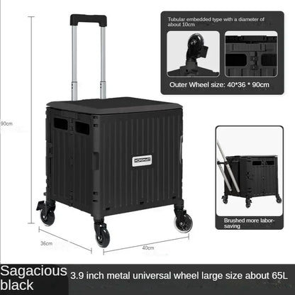 Eason Pull Rod Folding Shopping Cart Korea Household Adjustable Trailer Multi-function Universal Wheel Travel Storage Trolley