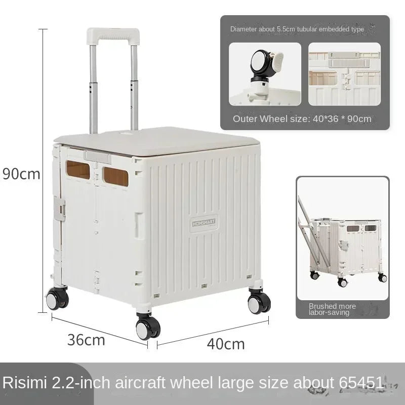 Eason Pull Rod Folding Shopping Cart Korea Household Adjustable Trailer Multi-function Universal Wheel Travel Storage Trolley