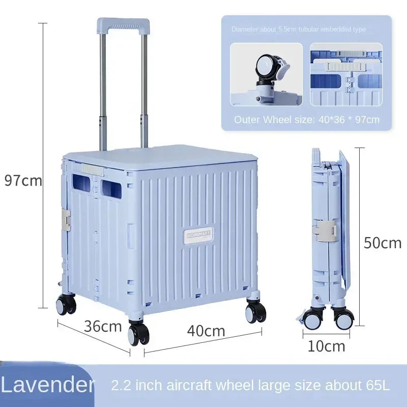 Eason Pull Rod Folding Shopping Cart Korea Household Adjustable Trailer Multi-function Universal Wheel Travel Storage Trolley