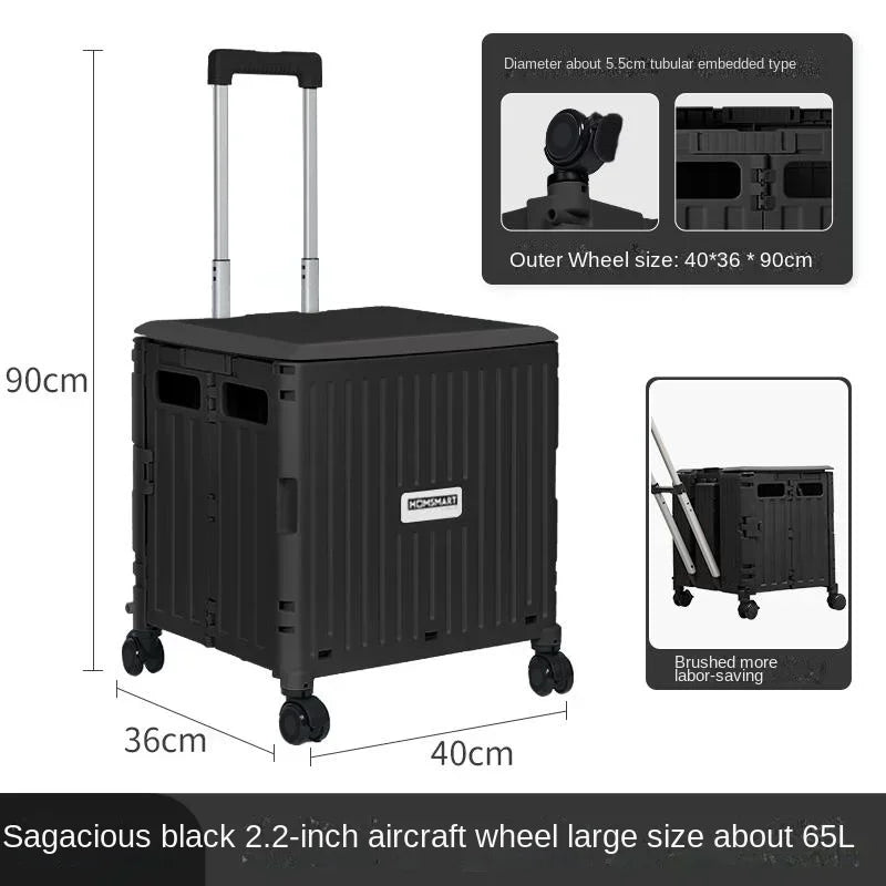 Eason Pull Rod Folding Shopping Cart Korea Household Adjustable Trailer Multi-function Universal Wheel Travel Storage Trolley